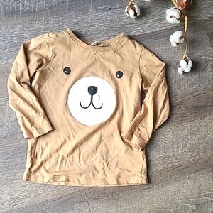 🟢H&M Kids Bear Face Long Sleeve Shirt - Brown 3T